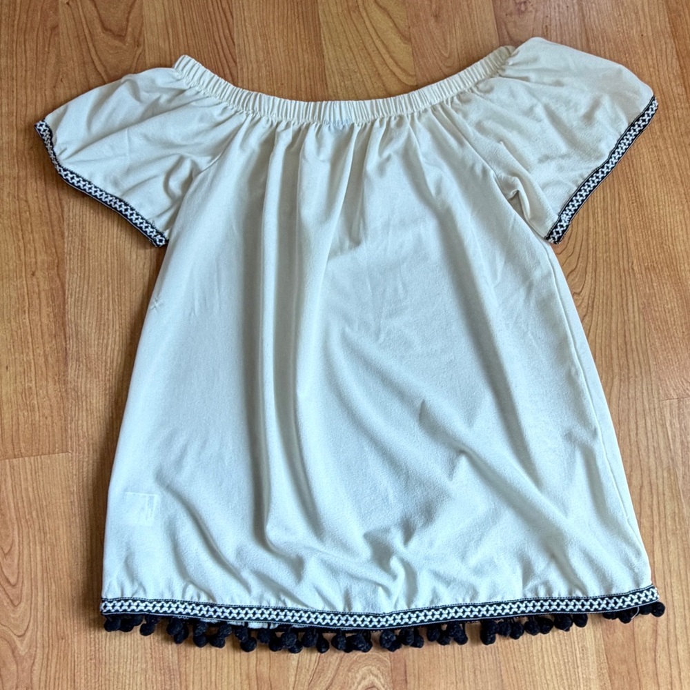 Anthropologie Paper Crane Women’s Off The Shoulder Cream Boho Peasant Top Size S - Picture 8 of 9